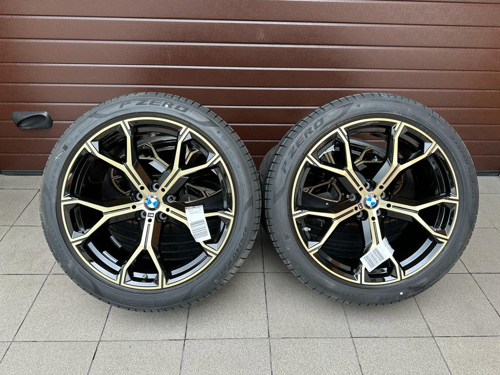 Original G05 X5 G06 X6 M Y-Spoke 741 bicolor (night gold / polished) Wheels with pressure sensors, Pirelli summer tires r21